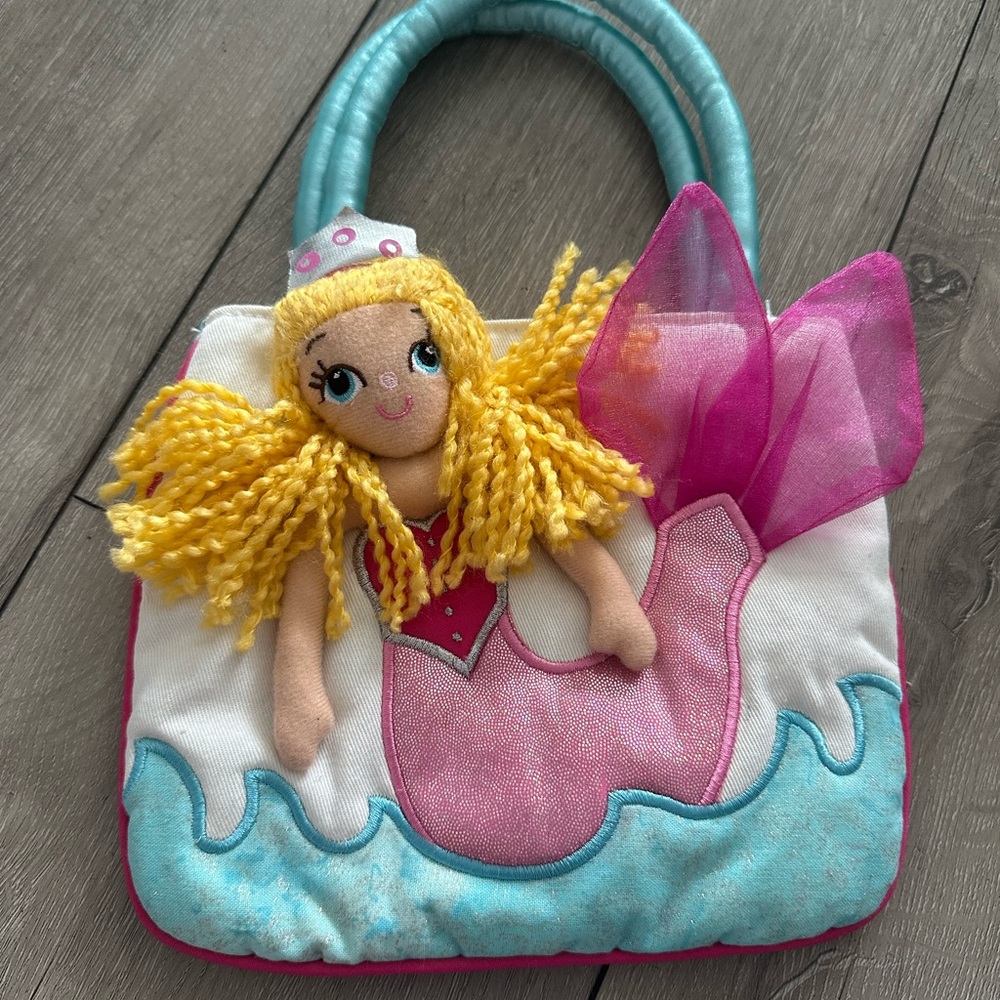 Mermaid Doll Tote Bag for Kids - Pink and Blue